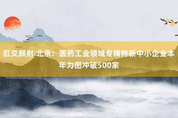 肛交颜射 北京：医药工业领域专精特新中小企业本年力图冲破500家